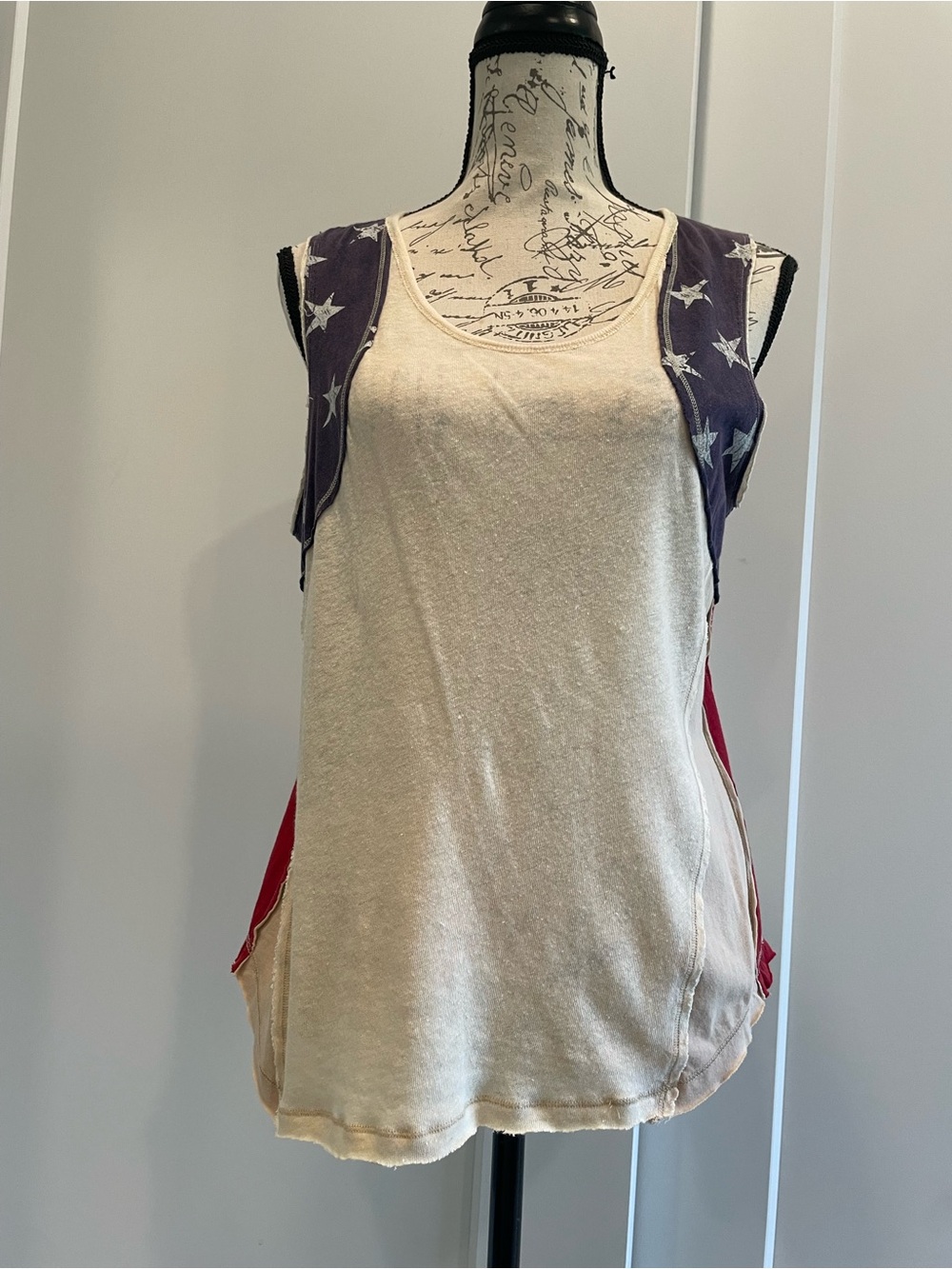 Free People Cream Tank with Star-Spangled Navy & Red Panels